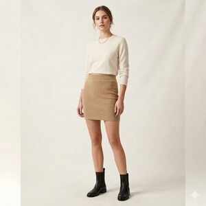 Ser.O.Ya Mea Knit Mini Skirt NWT Women Size M Tan Wool Quiet Luxury Revolve